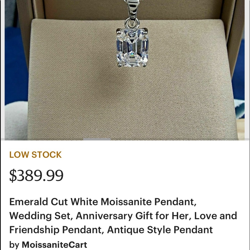 1.50ct emerald cut moiassinite pendant. Beautiful